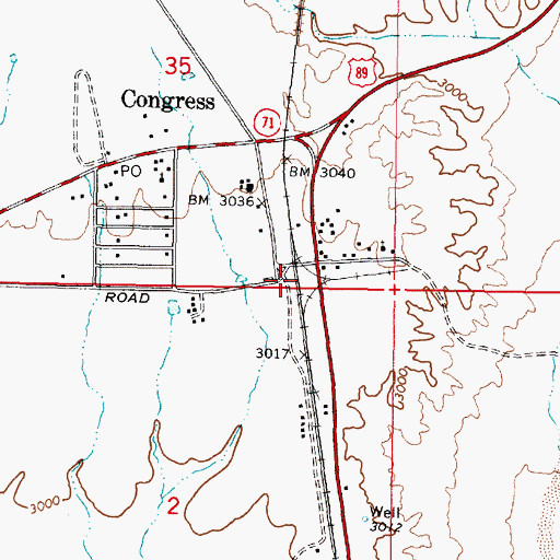 Topographic Map of Congress Railroad Station, AZ