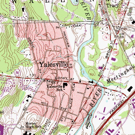 Topographic Map of Yalesville, CT