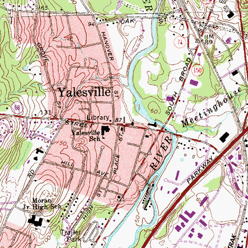 Topographic Map of Yalesville School, CT