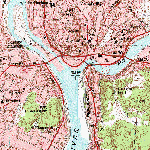 Topographic Map of Yantic River, CT