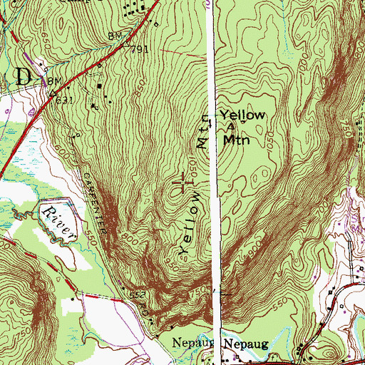 Topographic Map of Yellow Mountain, CT