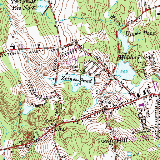 Topographic Map of Zeiner Pond, CT