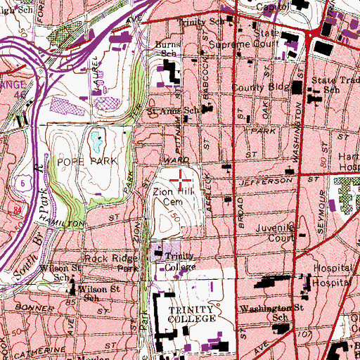 Topographic Map of Zion Hill Cemetery, CT
