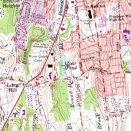 Topographic Map of Zoar Pond, CT