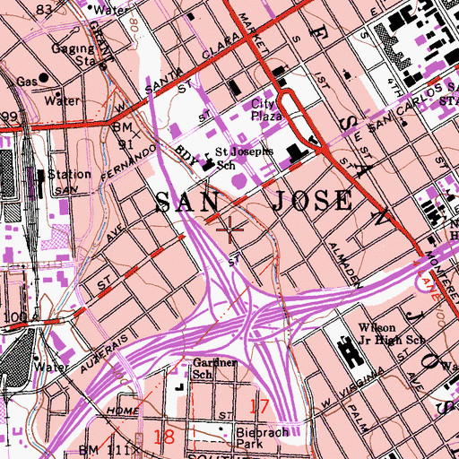 Topographic Map of Guadalupe River Park, CA