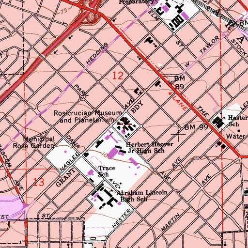 Topographic Map of Rosicrucian Park, CA