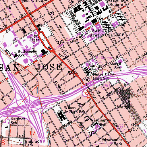 Topographic Map of San Jose Museum of Quilts, CA