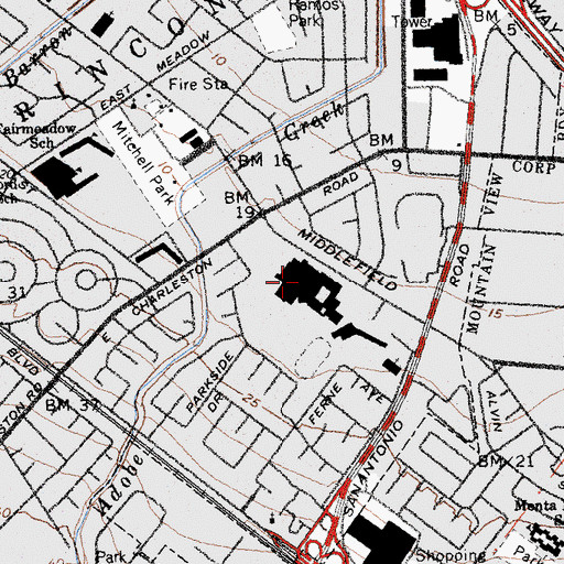 Topographic Map of Cubberley Community Center, CA