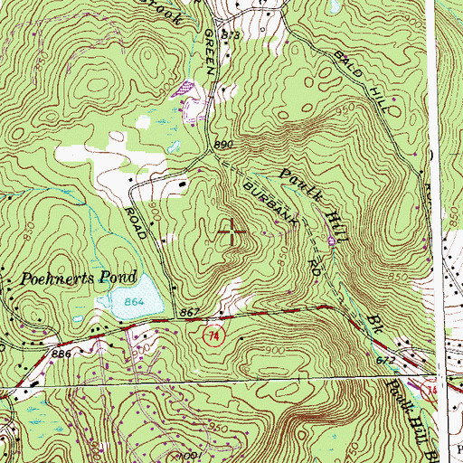 Topographic Map of Paulk Hill, CT