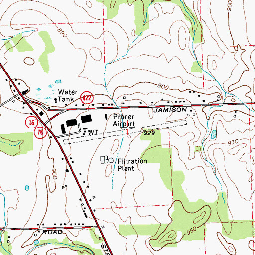 Topographic Map of Proner Airport (historical), NY