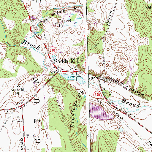 Topographic Map of Sadds Mill Pond, CT