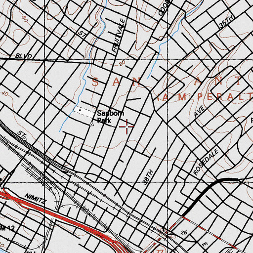 Topographic Map of Fruitvale, CA