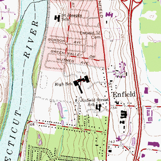 Topographic Map of Enfield High School, CT