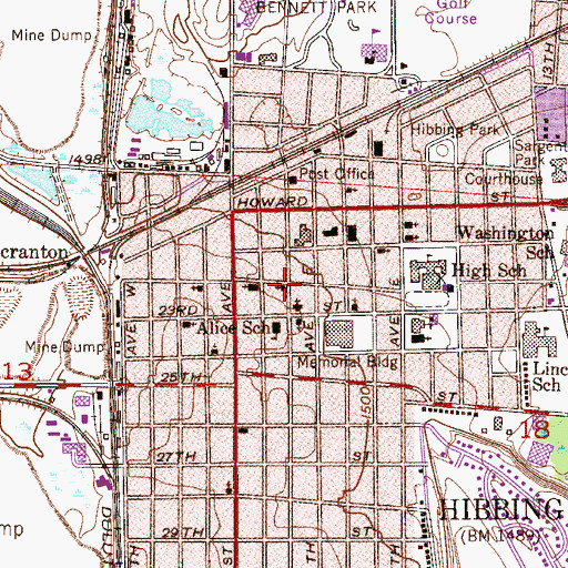 Topographic Map of First Lutheran Church of Hibbing, MN