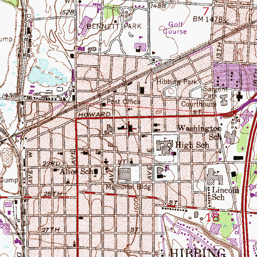 Topographic Map of Hibbing Public Library, MN