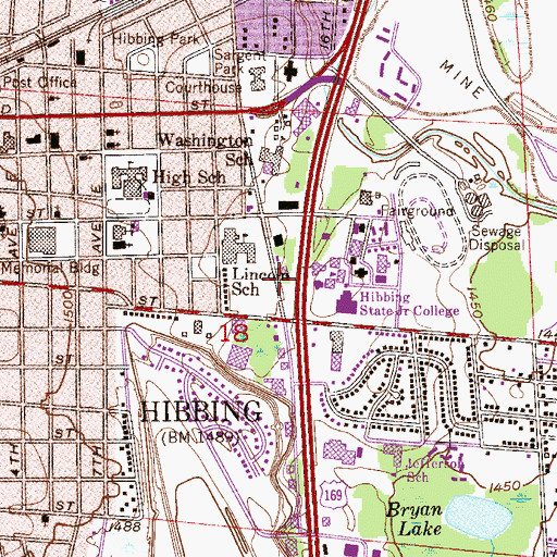 Topographic Map of Hibbing Fire Department Station 1, MN