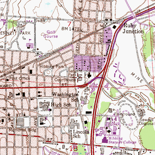 Topographic Map of Hibbing Police Department, MN