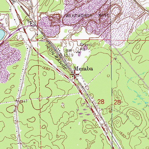 Topographic Map of Mesaba Post Office (historical), MN