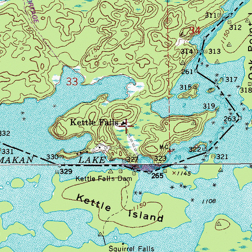 Topographic Map of Kettle Falls Post Office (historical), MN