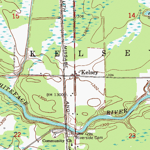 Topographic Map of Kelsey Post Office, MN