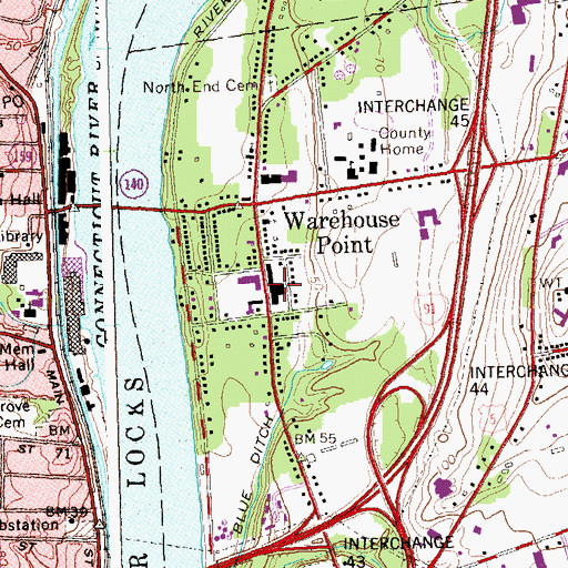 Topographic Map of East Windsor Middle School, CT