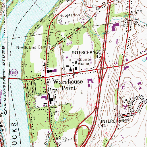 Topographic Map of Warehouse Point Elementary School, CT