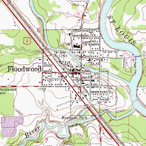 Topographic Map of Floodwood Post Office, MN