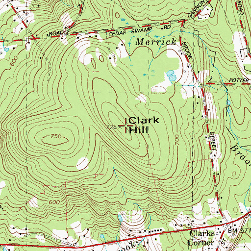 Topographic Map of Clark Hill, CT
