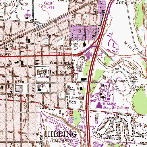 Topographic Map of Hibbing High School, MN