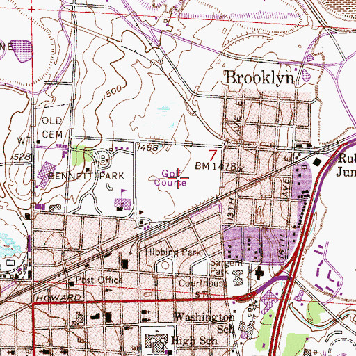 Topographic Map of Hibbing Municipal Golf Course, MN