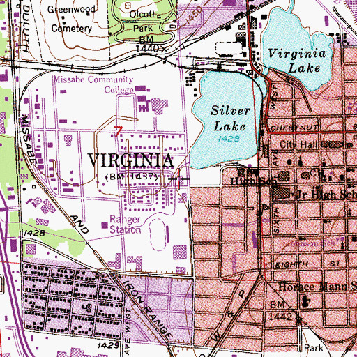 Topographic Map of United Methodist Church of Virginia, MN