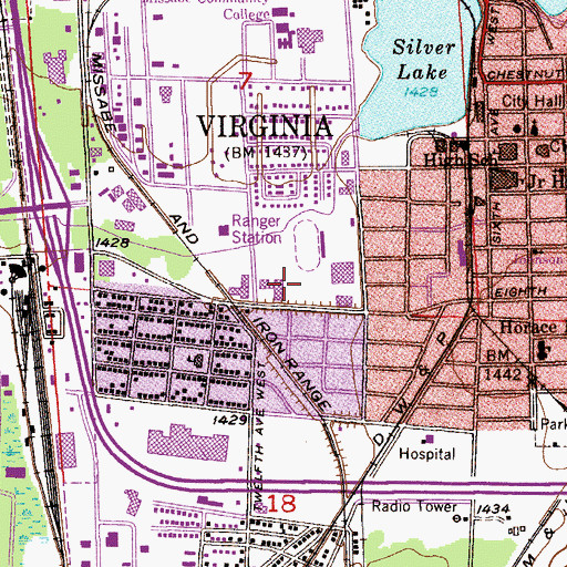 Topographic Map of Arrowhead Health Care Center, MN