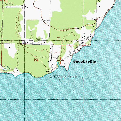 Topographic Map of Jacobsville Historical Marker, MI