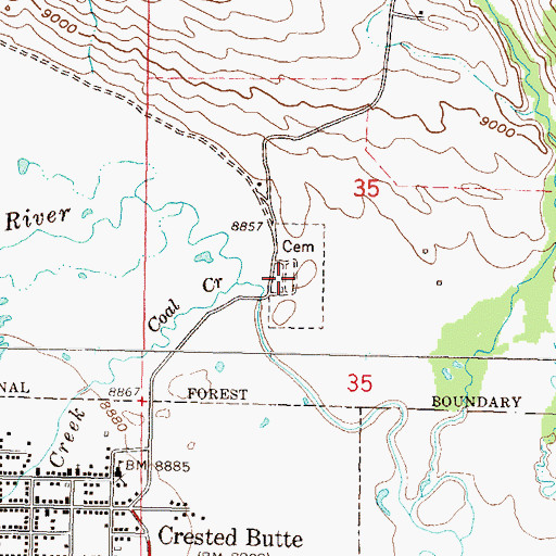 Topographic Map of Crested Butte Cemetery, CO