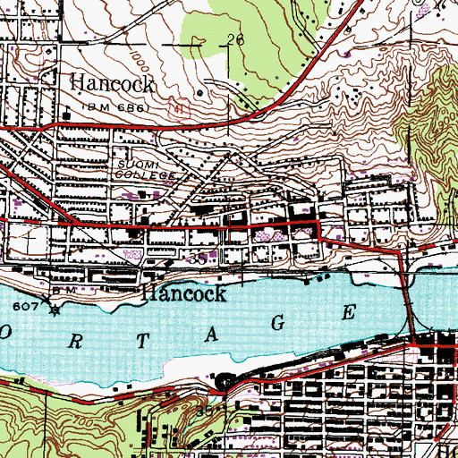 Topographic Map of Hancock Historical Marker, MI