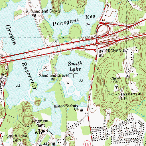 Topographic Map of Smith Lake, CT
