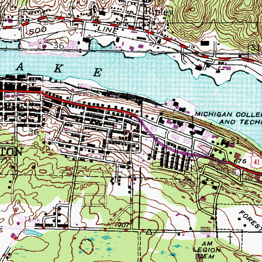 Topographic Map of Portage Lake United Church, MI