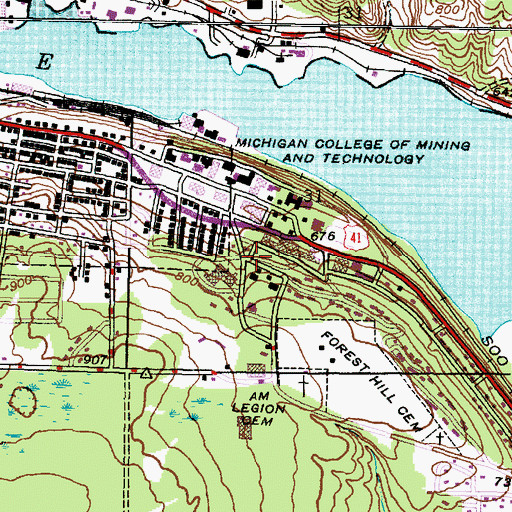 Topographic Map of Houghton Community Health Center, MI