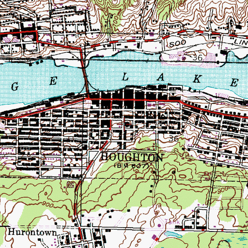 Topographic Map of Houghton County Courthouse Historical Marker, MI