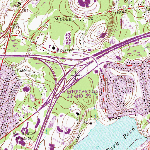 Topographic Map of Interchanges Thirtyeight and Thirtynine, CT