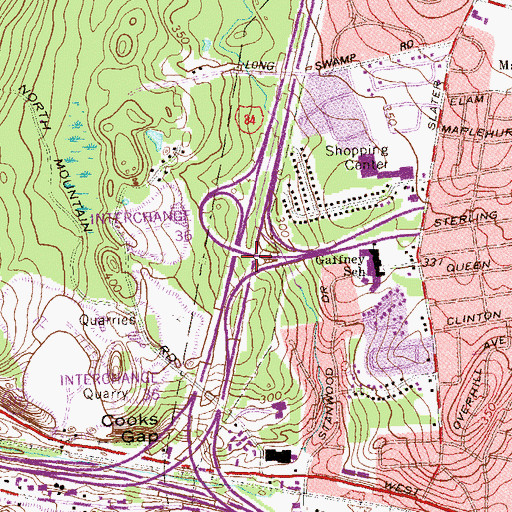 Topographic Map of Interchange Thirtysix, CT