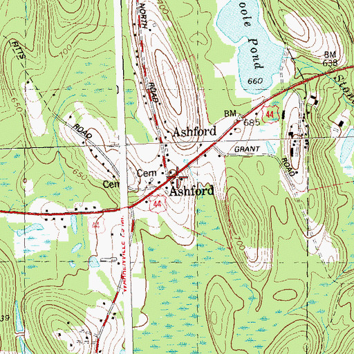 Topographic Map of Ashford, CT