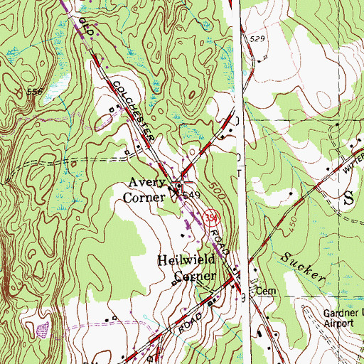 Topographic Map of Avery Corner, CT