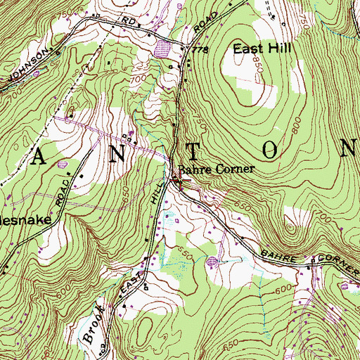 Topographic Map of Bahre Corner, CT