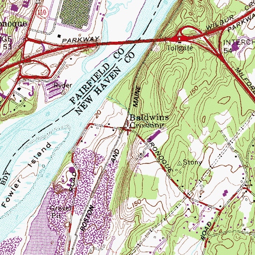 Topographic Map of Baldwins Crossing, CT