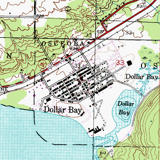 Topographic Map of Dollar Bay Post Office, MI