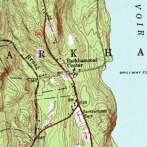 Topographic Map of Barkhampsted Center, CT
