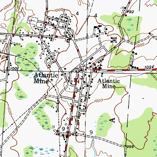 Topographic Map of Atlantic Mine Post Office, MI