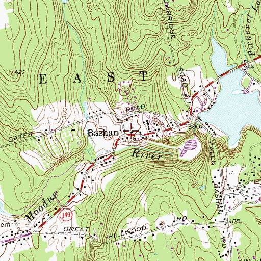 Topographic Map of Bashan, CT