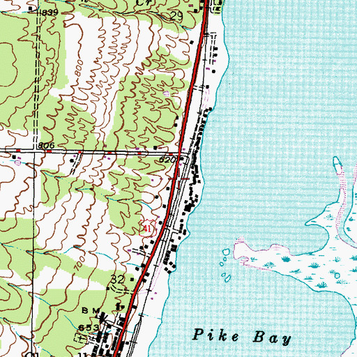 Topographic Map of Chassell Bay Cabins Mobile Home Park, MI
